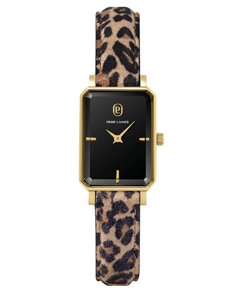 Montre Femme ARIANE Doré Cadran Noir Bracelet Cuir Léopard 12 MM