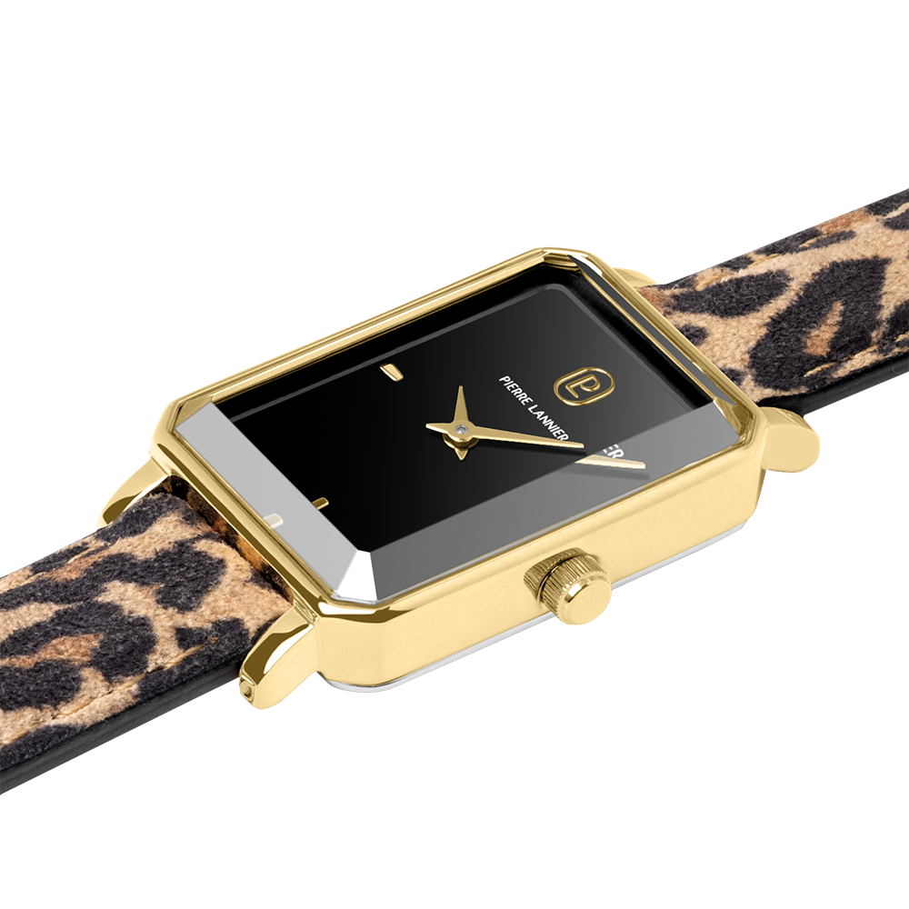 Damen Uhr ARIANE Schwarz Zifferblatt Leoparden Leder 12 MM Armband