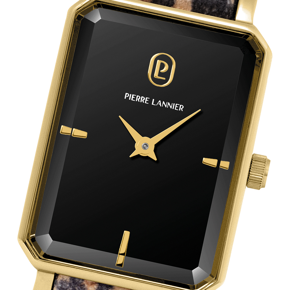 Ladies Quartz Watch ARIANE Black Dial Leopard Leather 12MM Strap