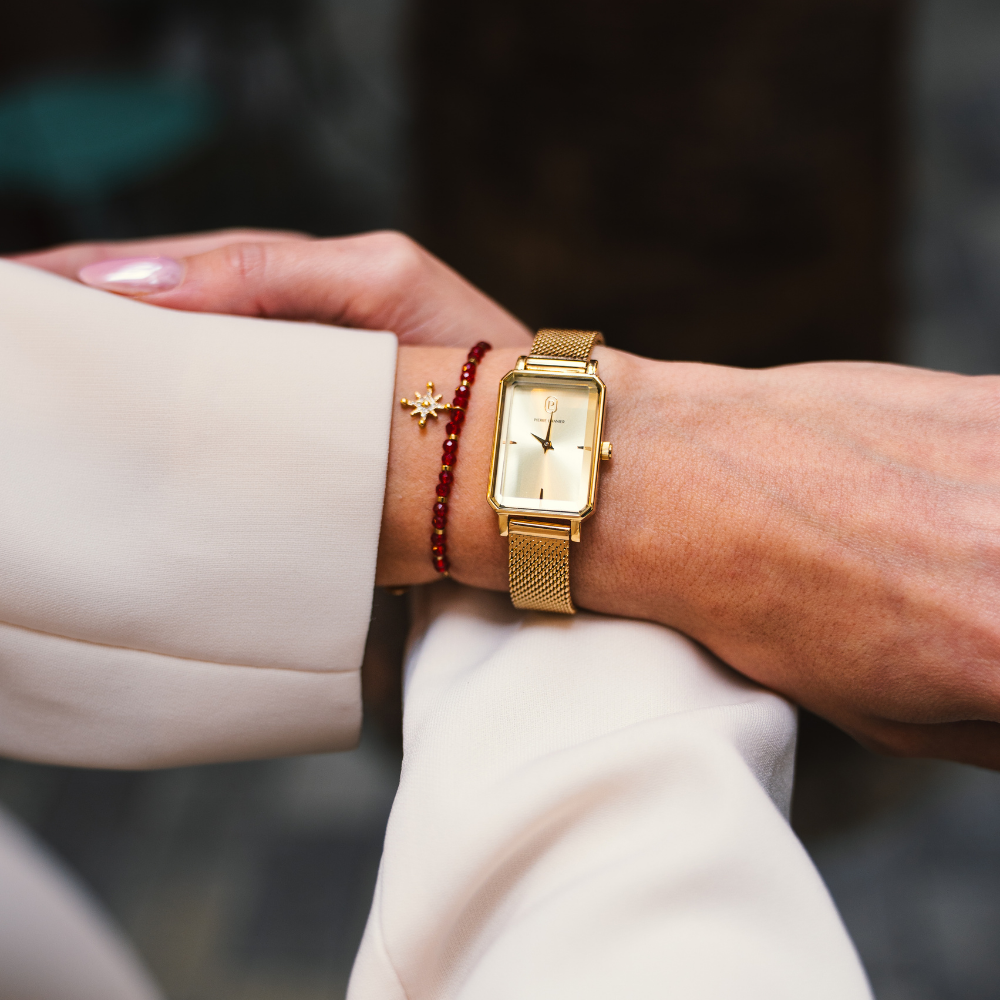 Ladies Quartz Watch ARIANE Sunray Gold Dial Gold Milanese