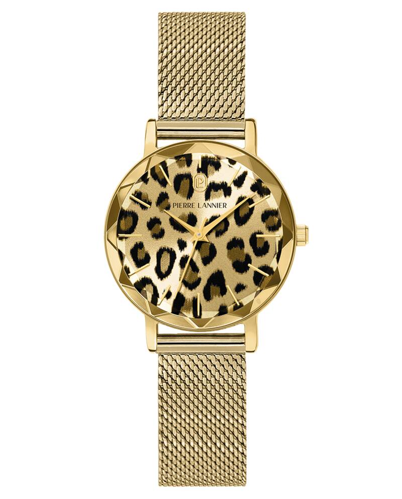 Ladies Quartz Watch MULTIPLES Leopard Dial Gold Mesh 14 MM Strap
