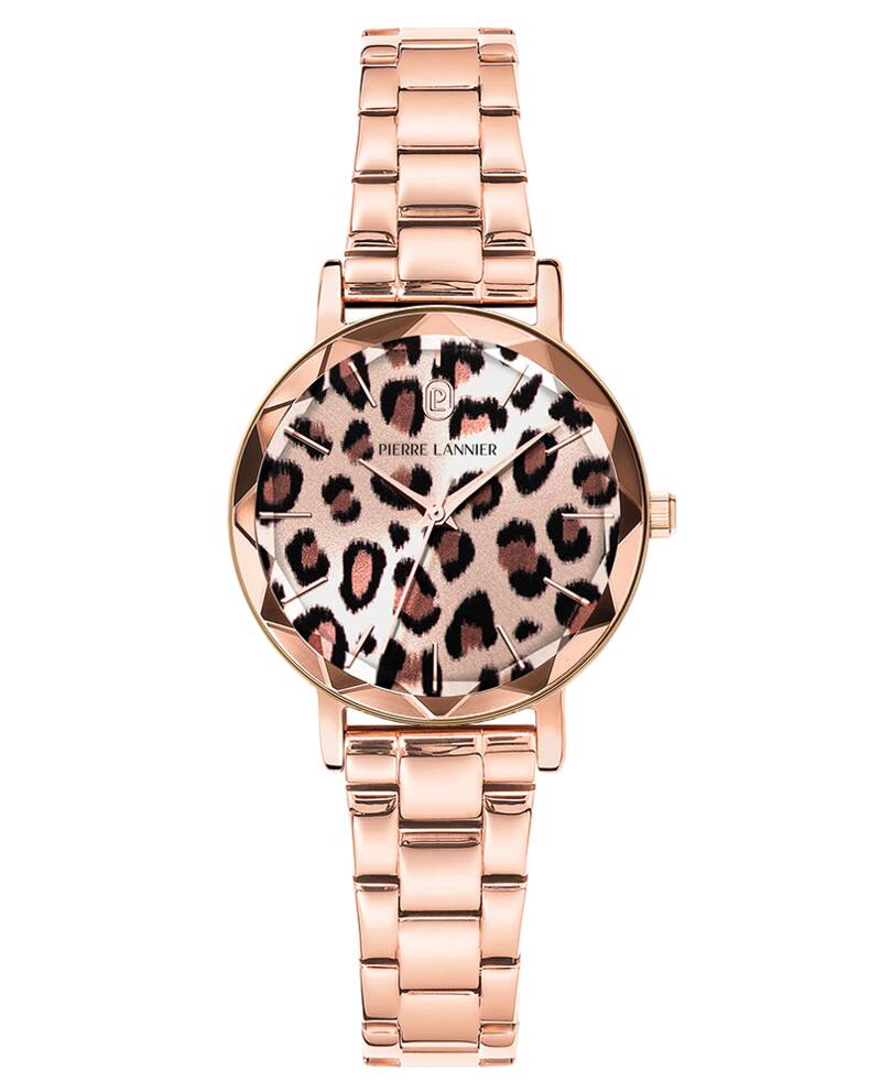 Ladies Quartz Watch MULTIPLES Leopard Dial Rose Gold Stainless Steel 14 MM Strap