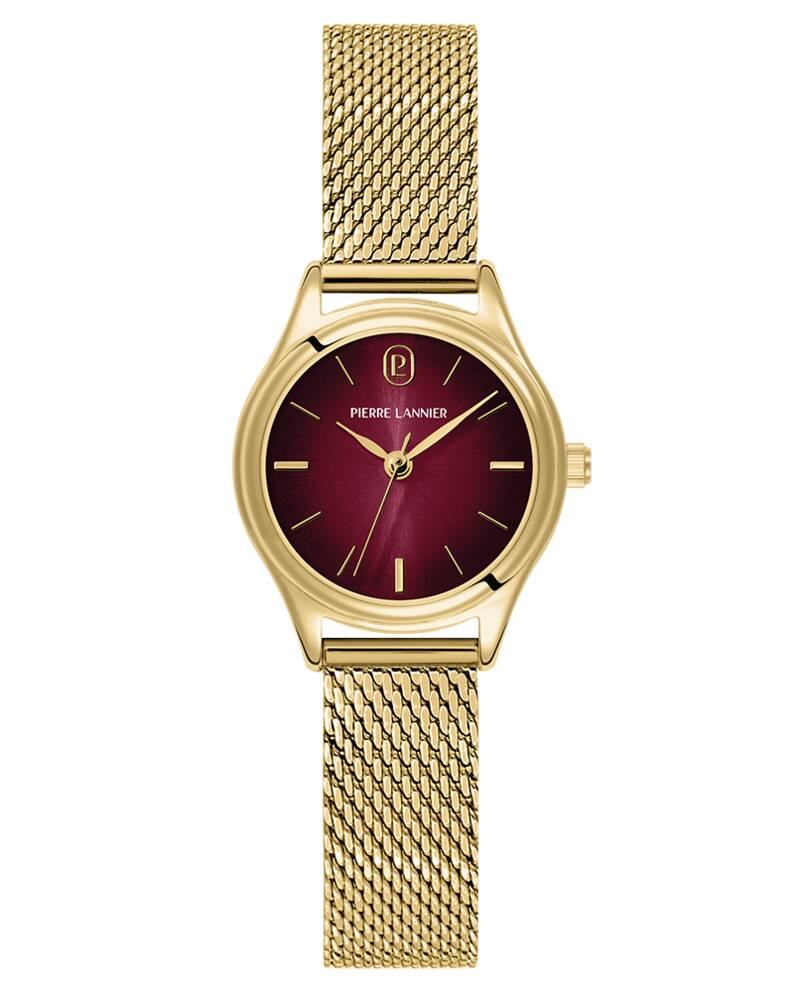 Montre Femme PYA Doré Cadran Bordeaux Bracelet Acier milanais Doré 12 MM