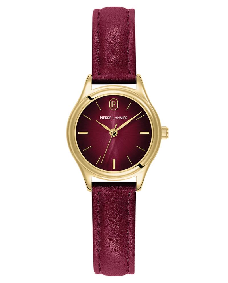 Montre Femme PYA Doré Cadran Bordeaux Bracelet Cuir Bordeaux 12 MM