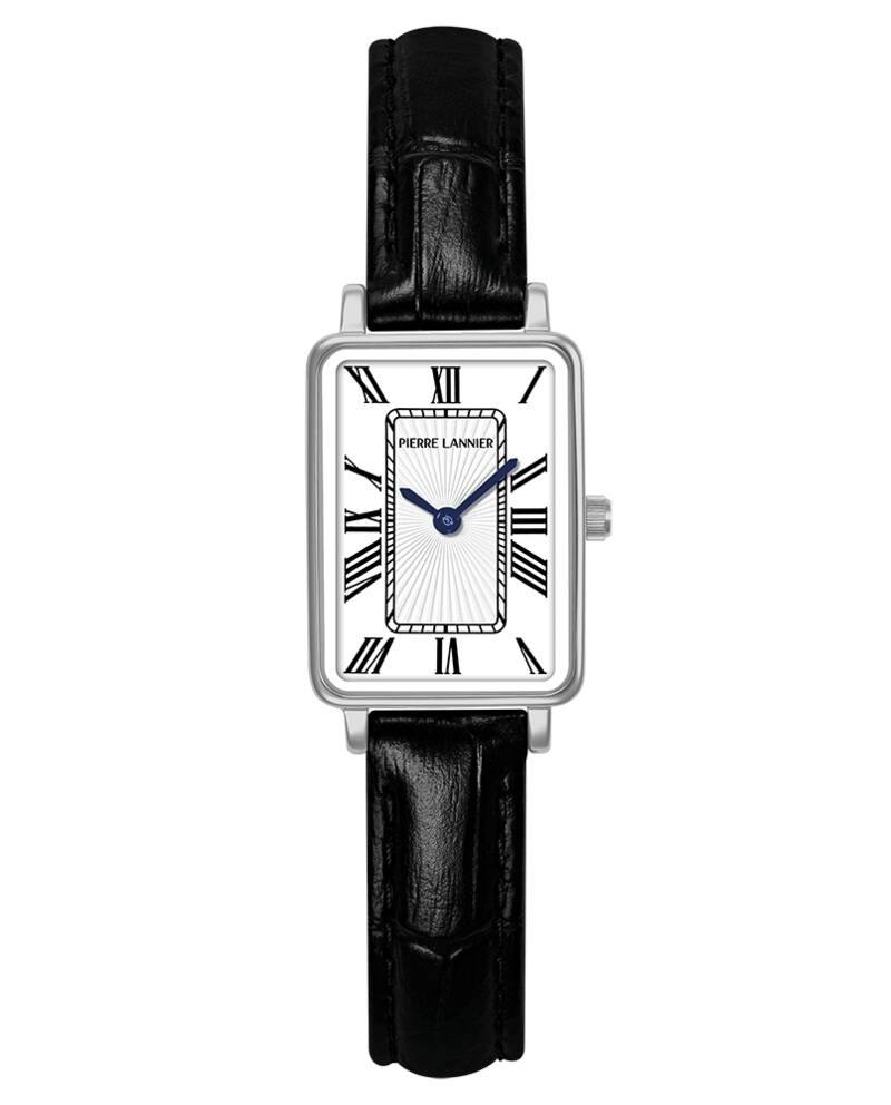 Montre Quartz Femme ARIANE Argenté Cadran Blanc Bracelet Cuir Noir 12 MM