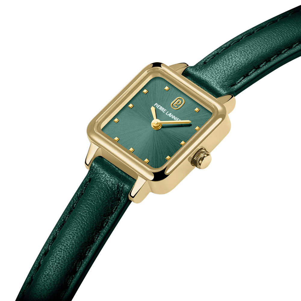 Ladies Quartz Watch NEORA Sunray Green Dial Green Leather 10MM