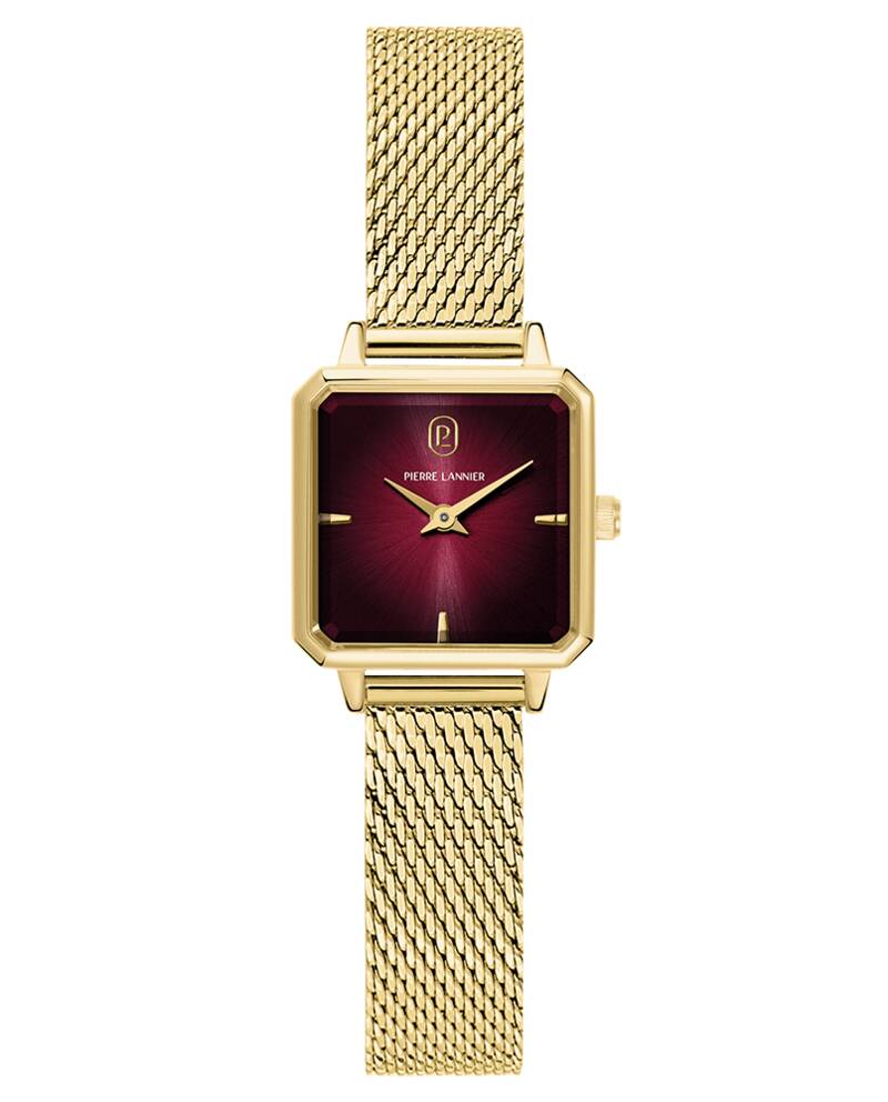 Montre Femme LEONOR Doré Cadran Bordeaux Bracelet Acier milanais Doré 12 MM