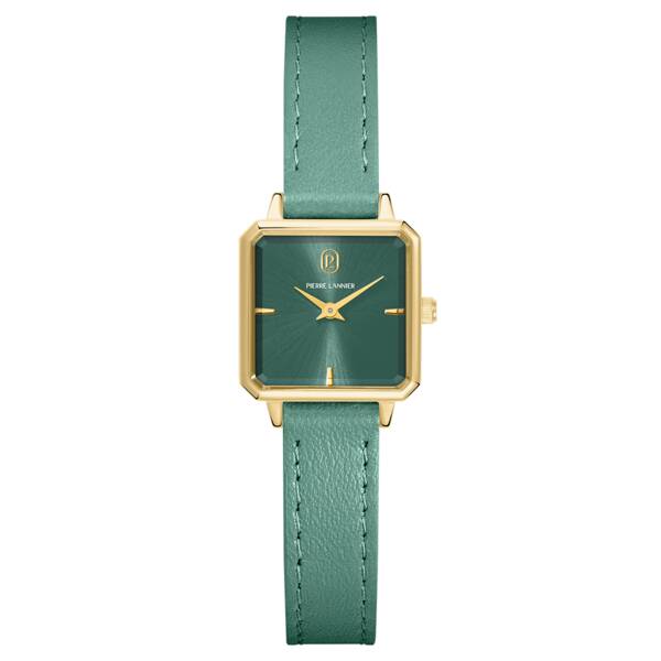Montre Femme LEONOR Doré Cadran Vert Bracelet Cuir Vert 12 MM