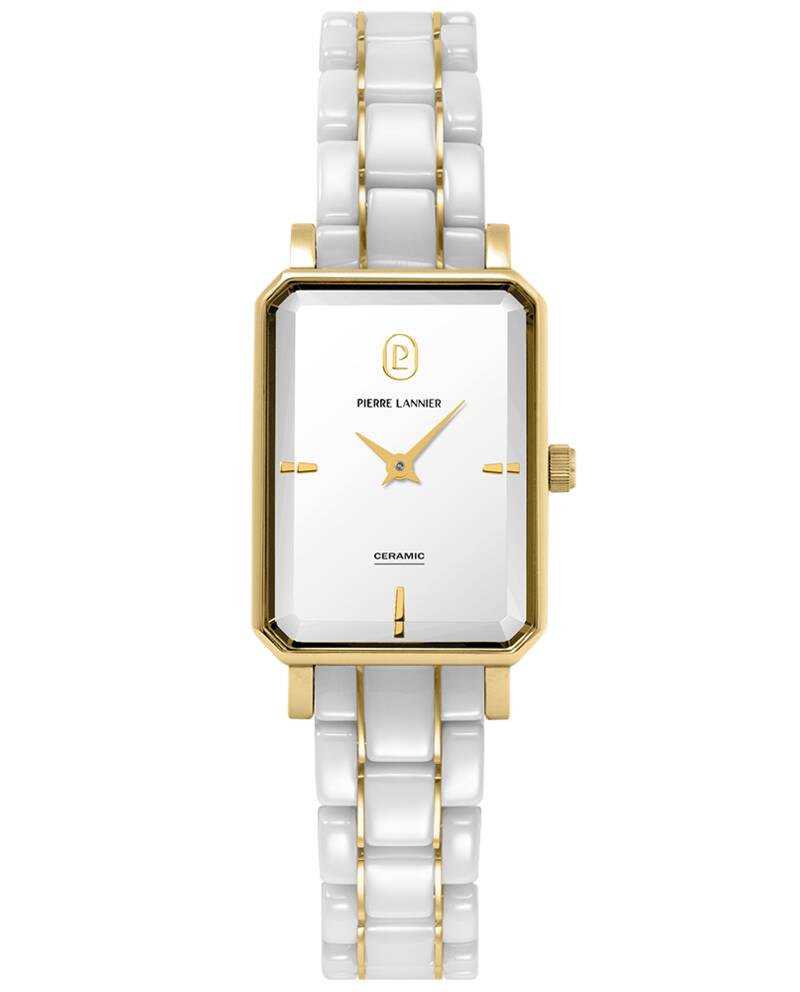 Montre Femme ARIANE Doré Cadran Blanc Bracelet Acier céramique Blanc 12 MM