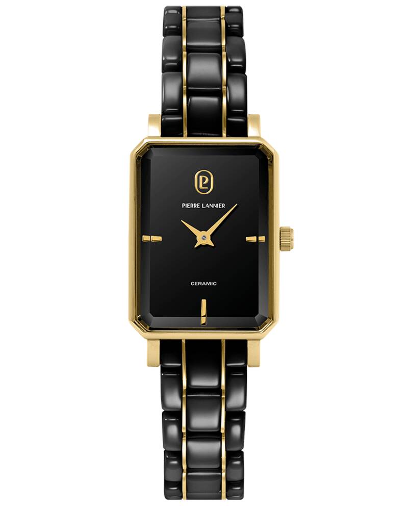Montre Femme ARIANE Doré Cadran Noir Bracelet Acier céramique Noir 12 MM