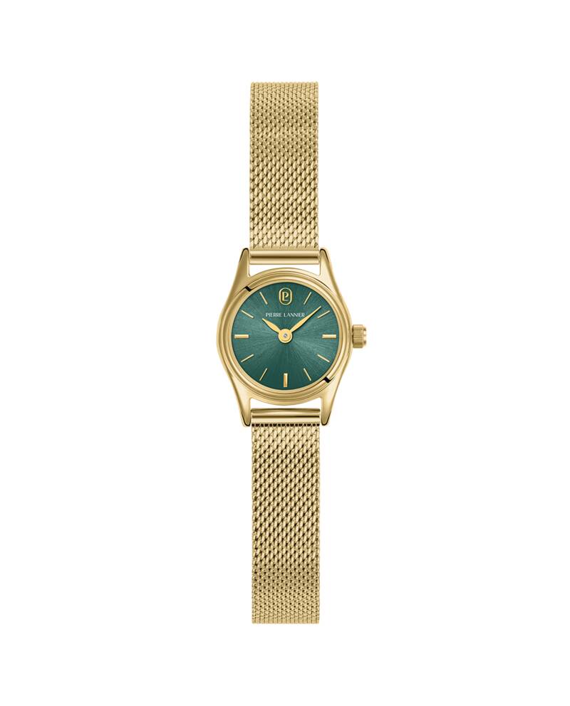 Montre Quartz Femme PYA Doré Cadran Vert Bracelet Acier milanais Doré 10 MM