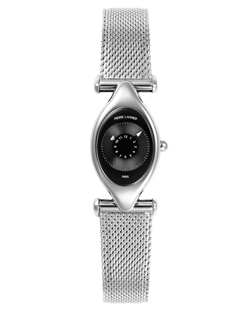 Montre Femme OVNI Argenté Cadran Noir Bracelet Acier milanais Argenté 14 MM