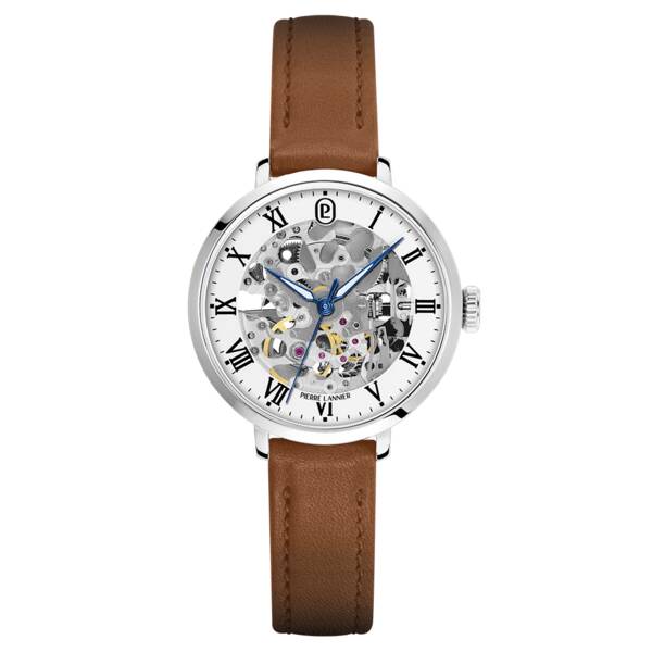 Ladies Aut Watch AUTOMATIC White Dial Brown Leather 14 MM Strap