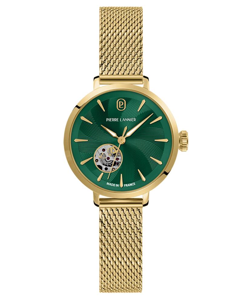 Montre Aut Femme SOLINE Doré Cadran Vert Bracelet Acier milanais Doré 12 MM