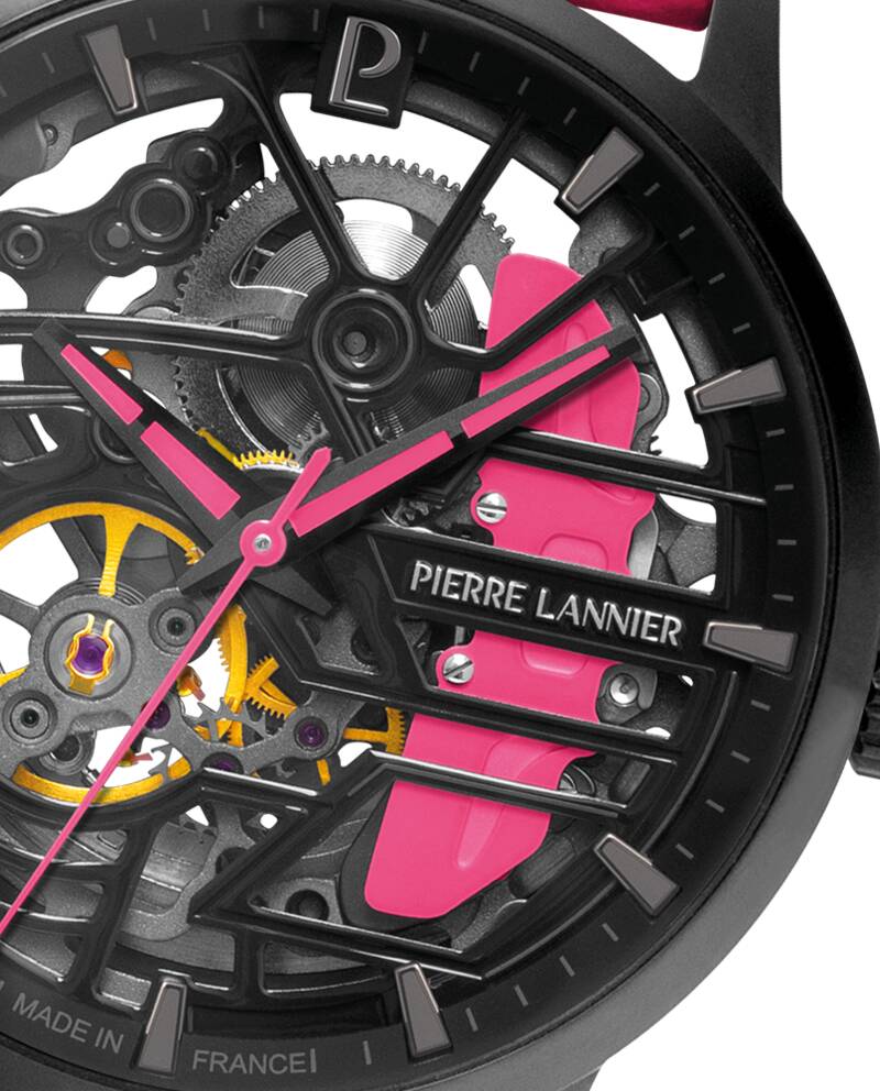 Ladies Automatic Watch PADDOCK Black Dial Rose Leather 20MM Strap