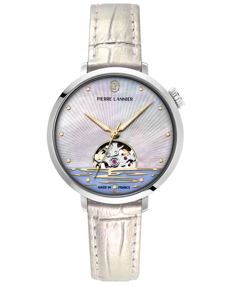 Montre Femme AUSTRALE Argenté Cadran Blanc Bracelet Cuir Blanc 14 MM