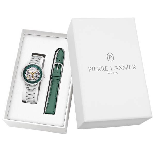Ladies Set AUTOMATIC Green Dial Green Leather 14 MM Strap