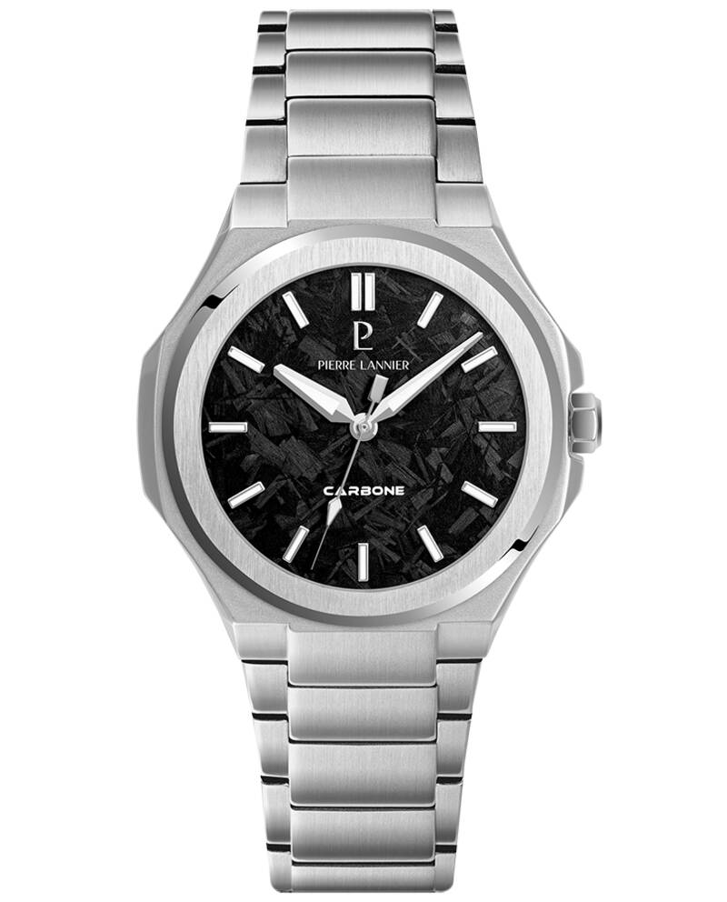 Herren Qua Uhr GRAPHITE Schwarz Zifferblatt Silber Edelstahl 24 MM Armband