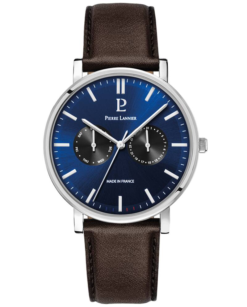 Herren Uhr ESSENTIAL Blau Zifferblatt Braun Leder 20 MM Armband