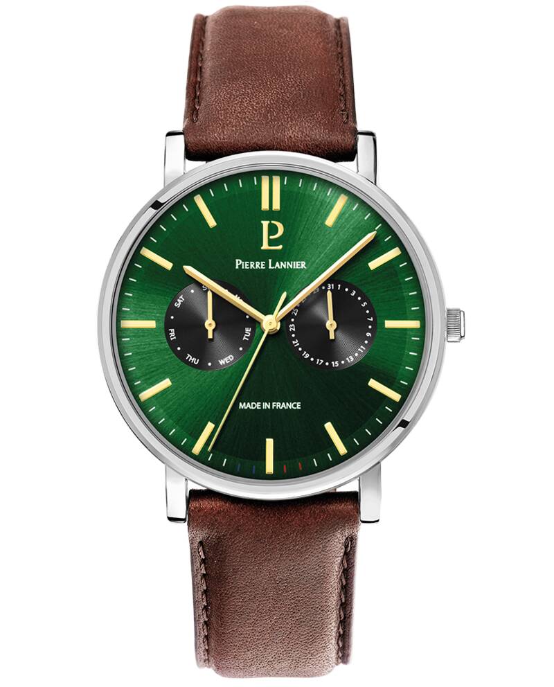 Herren Uhr ESSENTIAL Grün Zifferblatt Braun Leder 20 MM Armband