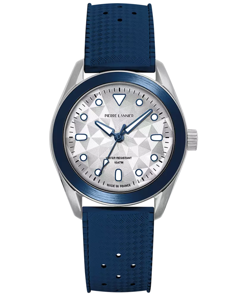 Montre Quartz Homme BORA Argenté Cadran Argenté Bracelet Caoutchouc FKM Bleu 20 MM