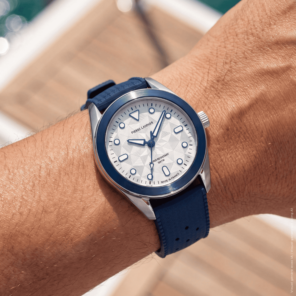 Unisex Quartz Watch BORA Sunray Silver Dial Blue Rubber FKM 20MM