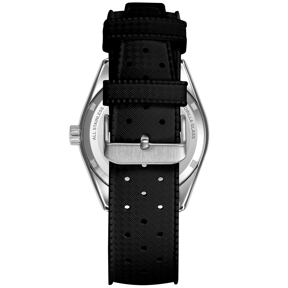 Unisex Quartz Watch BORA Black Dial Black Rubber FKM 20MM Strap