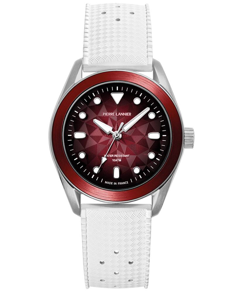 Unisex Quartz Watch BORA Burgundy Dial White FKM Rubber 20 MM Strap