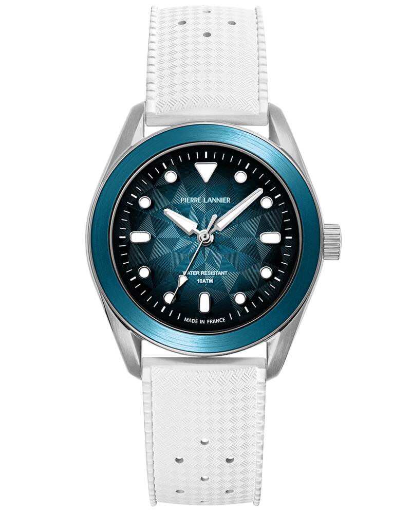 Unisex Quartz Watch BORA Blue Dial White FKM Rubber 20 MM Strap
