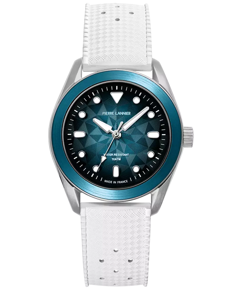Montre Quartz Homme BORA Argenté Cadran Bleu Bracelet Caoutchouc FKM Blanc 20 MM