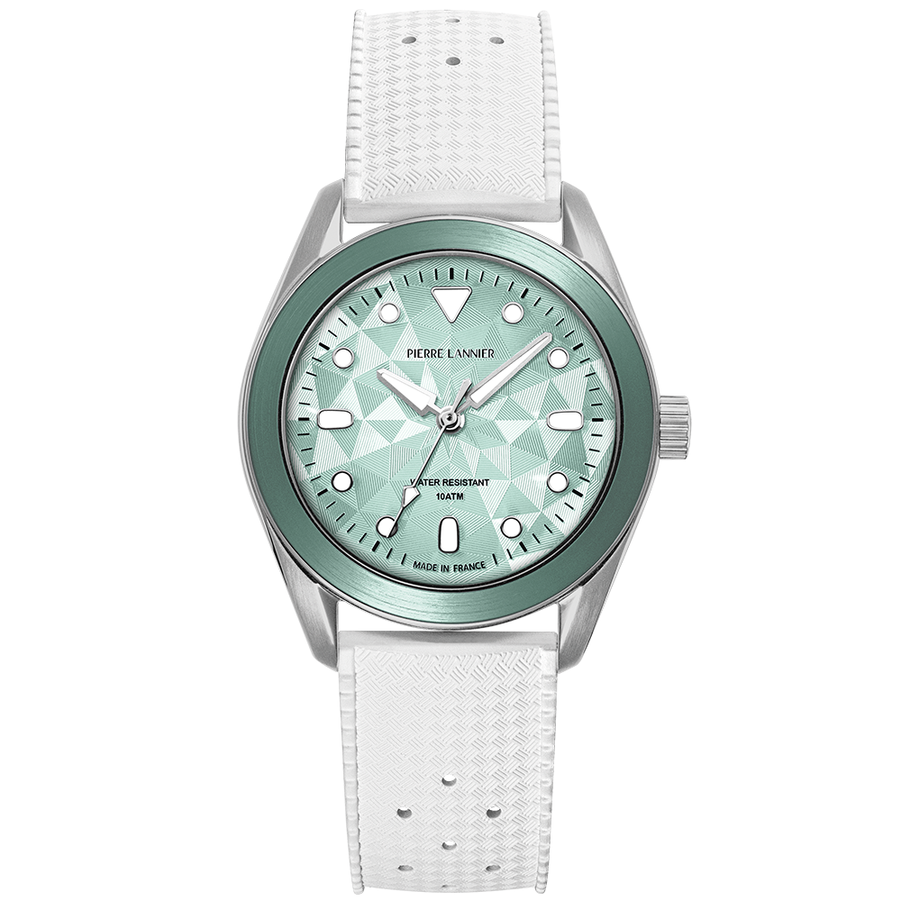 Quartz Watch BORA Sunray Green Dial White Rubber FKM 20MM Strap