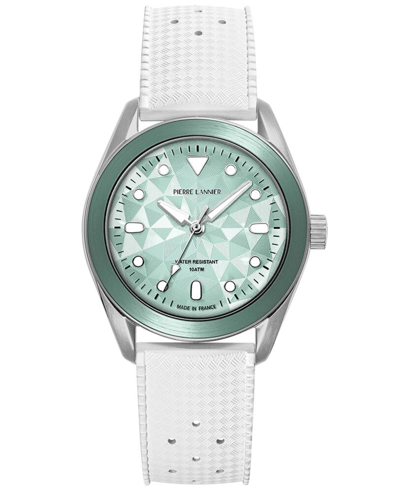 Unisex Quartz Watch BORA Green Dial White FKM Rubber 20 MM Strap