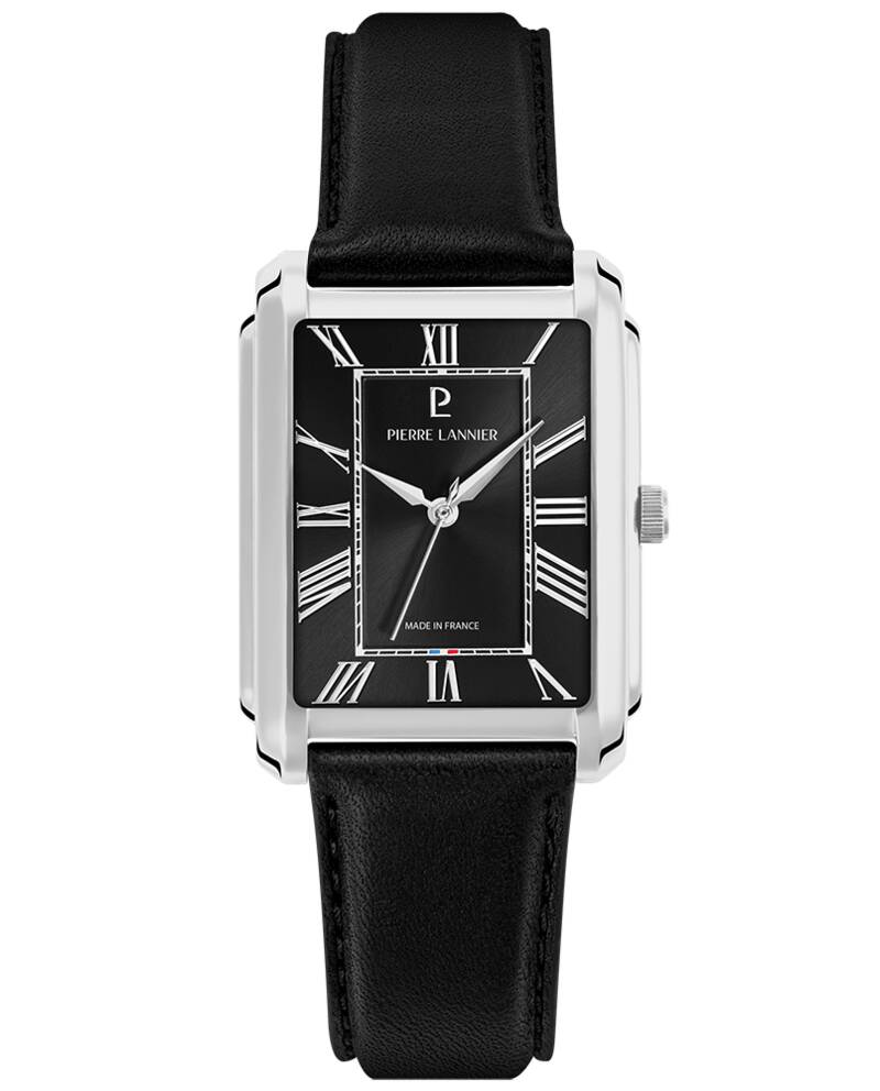 Montre Quartz Homme EMPIRE Argenté Cadran Noir Bracelet Cuir Noir 20 MM