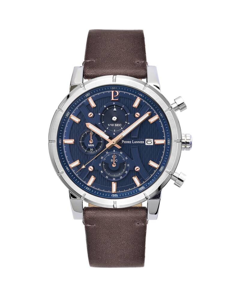 Men Watch CRITERIUM Blue Dial Brown Leather Strap 223G164 | Pierre