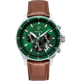 Men Watch CRONOS Green Dial Brown Leather Strap 227G164 | Pierre