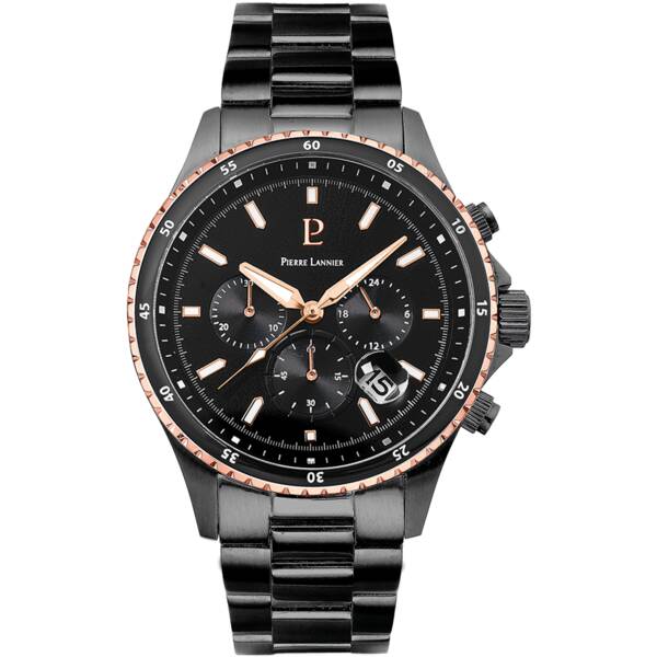 Men Watch CRONOS Black Dial Black Steel Strap 228J239 | Pierre Lannier