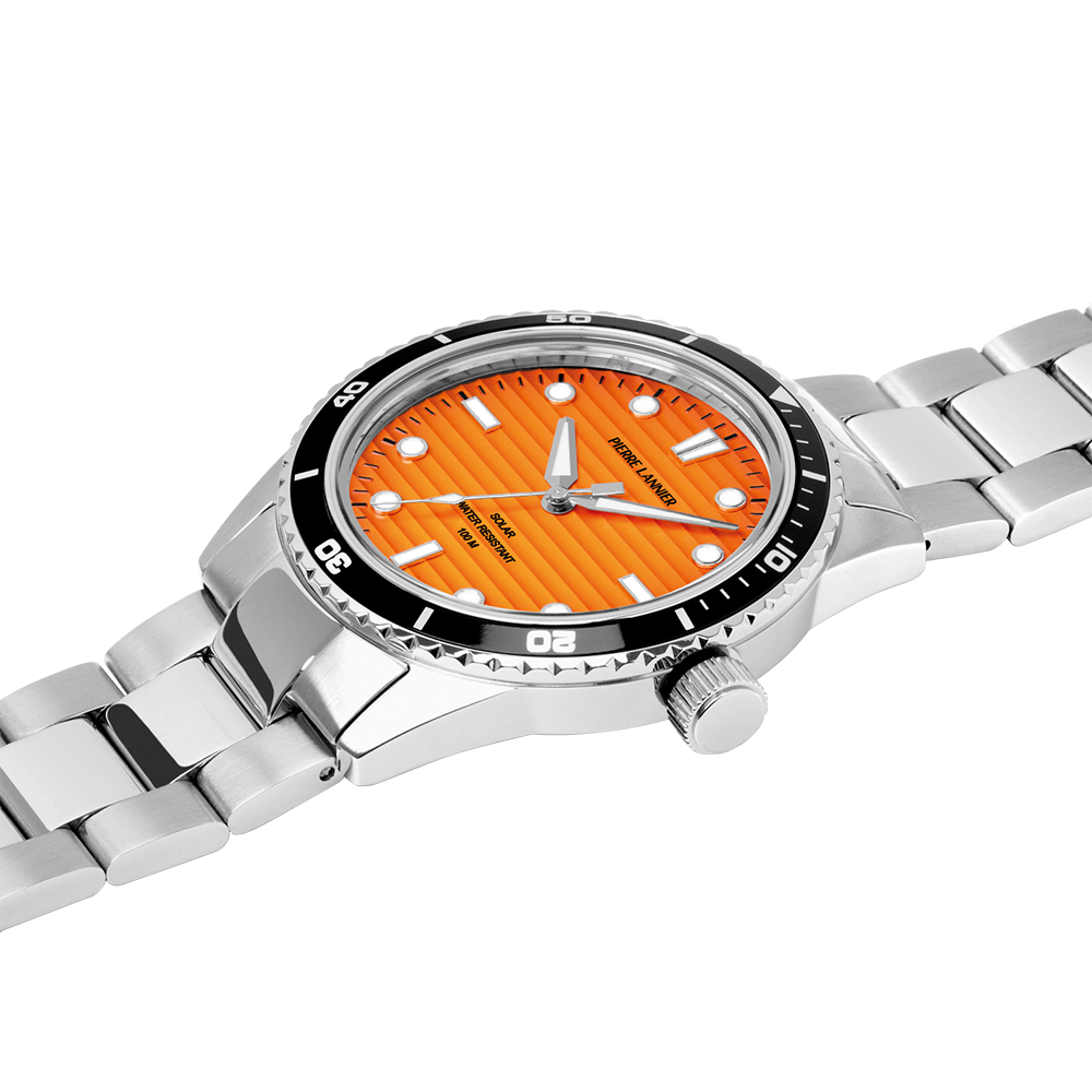 Men Solar Watch INTI Rauchfarbene Orange Dial Silver Stainless