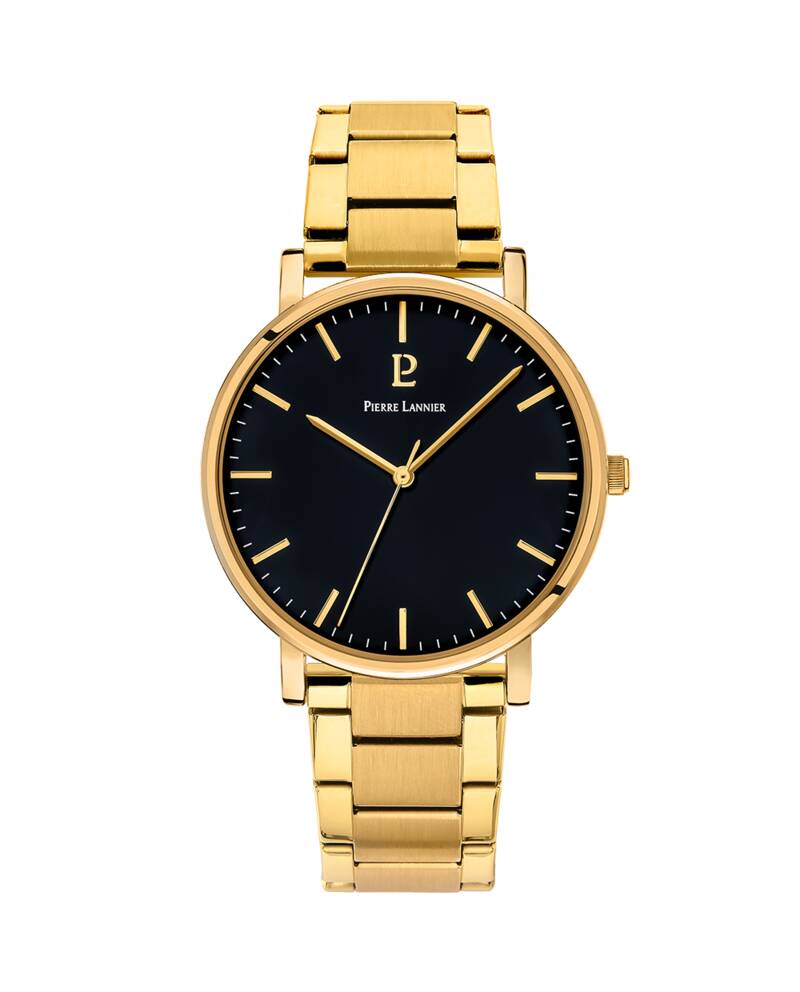 Men Watch ESSENTIAL Black Dial Gold Steel Strap 252G032 | Pierre