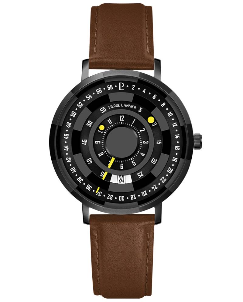 Men Qua Watch BLACKJACK Black Dial Brown Leather 18 MM Strap
