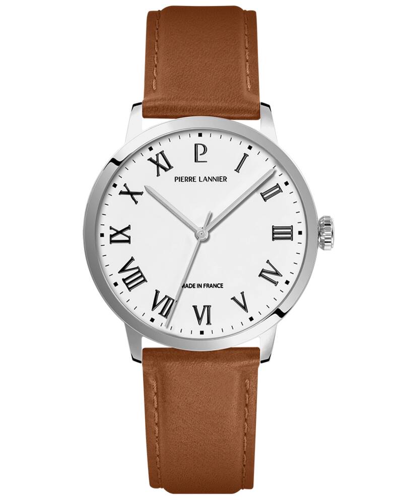 Men Quartz Watch INTERVAL White Dial Brown Leather 20 MM Strap