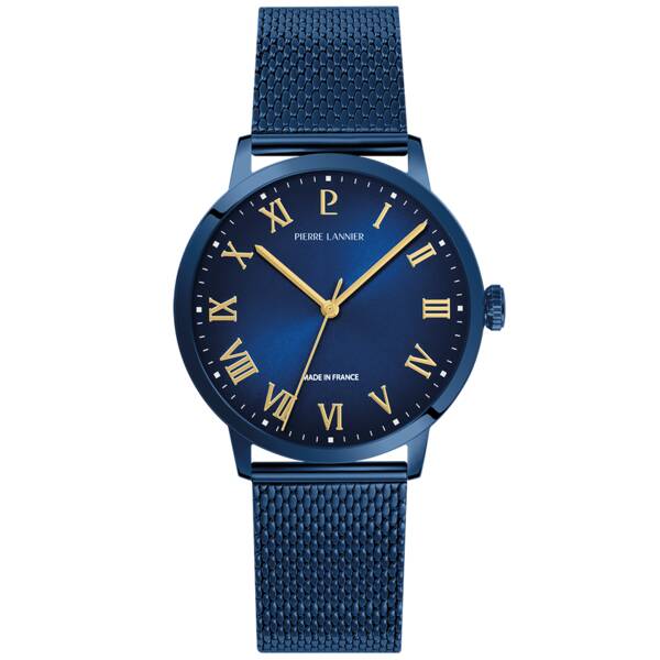 Men Quartz Watch INTERVAL Blue Dial Blue Mesh 20 MM Strap 256G469