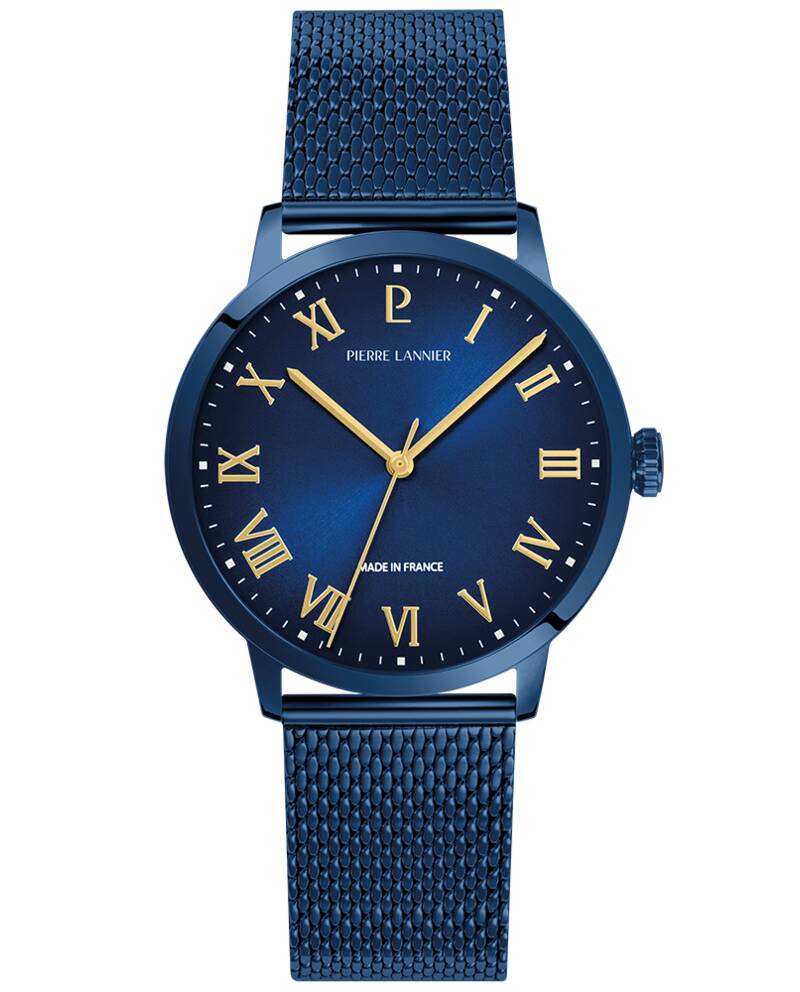 Men Quartz Watch INTERVAL Blue Dial Blue Mesh 20 MM Strap