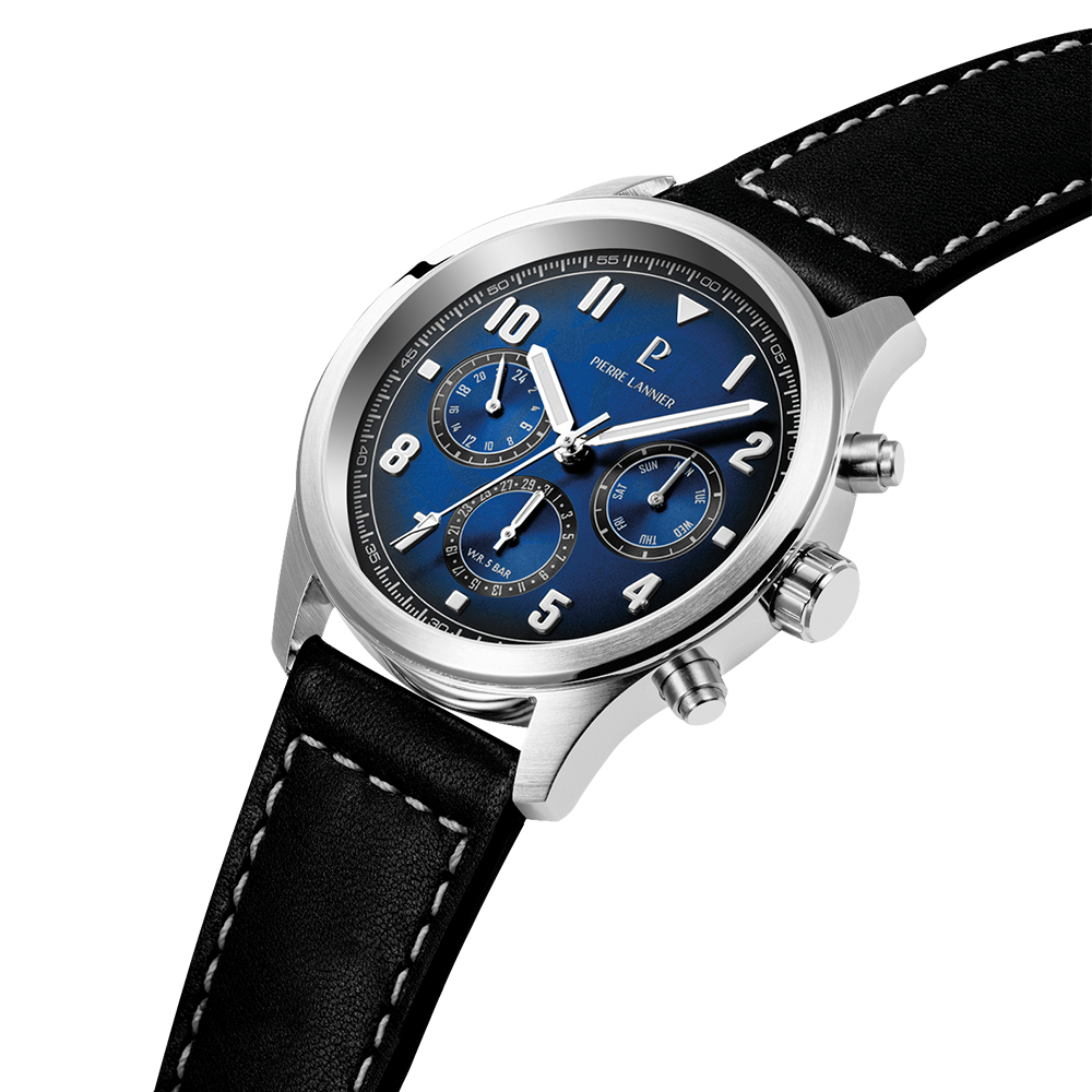 Men Quartz Watch AVIATEUR Blue Dial Brown Leather 22 MM Strap