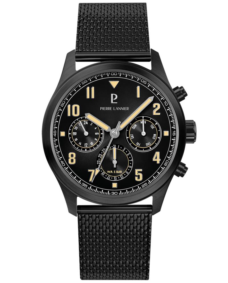 Men Quartz Watch AVIATEUR Grey Dial Black Mesh 22 MM Strap