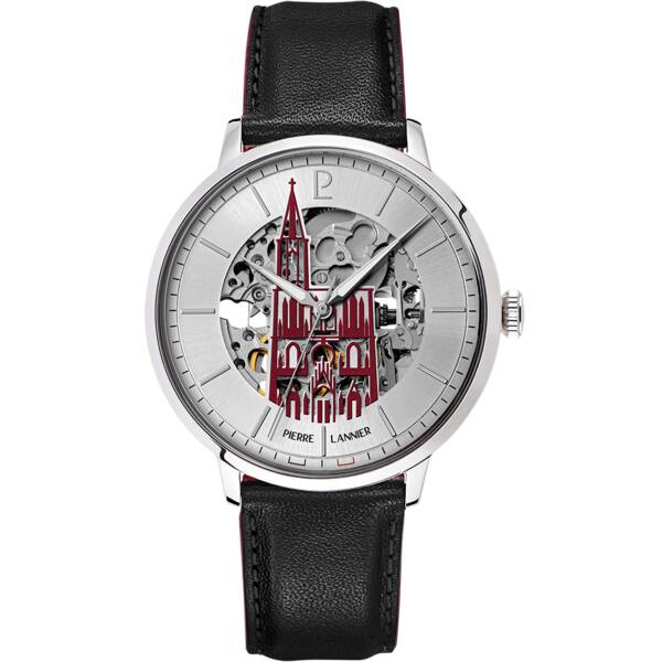 Herren Uhr CATHEDRALE Silber Zifferblatt Schwarz Leder 20 MM