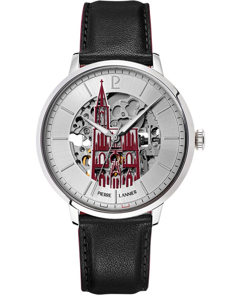 Men Watch CATHEDRALE Silver Dial Black Leather 20 MM Strap