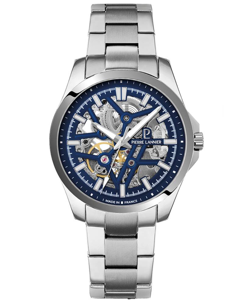 Herren Aut Uhr SKELETOM Blau Zifferblatt Silber Edelstahl 20 MM Armband