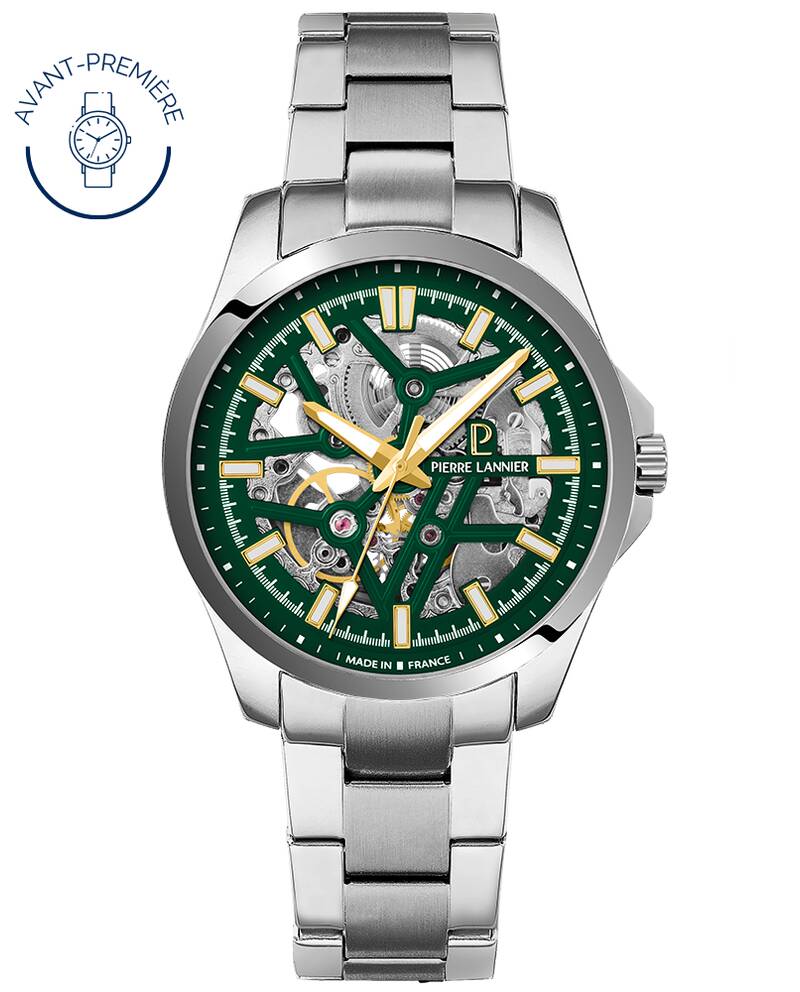 Men Automatic Watch SKELETOM Green Dial Silver Stainless Steel 20 MM Strap