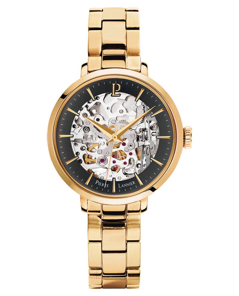 Ladies Watch AUTOMATIC Black Dial Gold Steel Strap