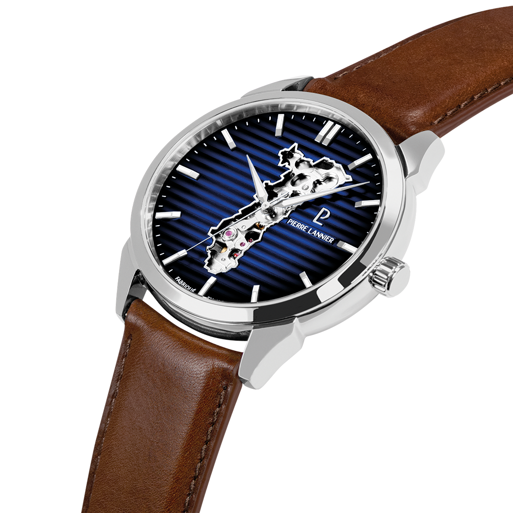 Men Watch MONARCK Alsace Blue Dial Brown Leather 22 MM Strap